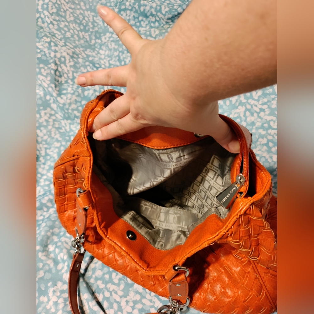 Dana Buchman Boho Faux Leather Woven Orange Purse - Picture 12 of 16